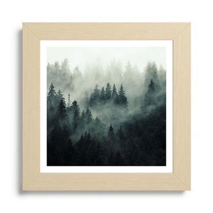 Green misty mountain pine forest in cloudy and rainy - vintage style photo Framed Art Print Gallery Image 68