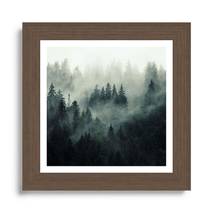 Green misty mountain pine forest in cloudy and rainy - vintage style photo Framed Art Print Gallery Image 57