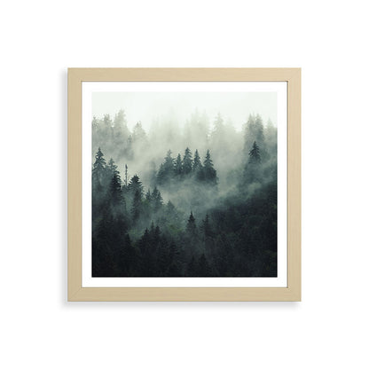 Green misty mountain pine forest in cloudy and rainy - vintage style photo Framed Art Print Gallery Image 71