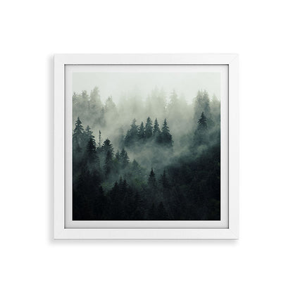 Green misty mountain pine forest in cloudy and rainy - vintage style photo Framed Art Print Gallery Image 82