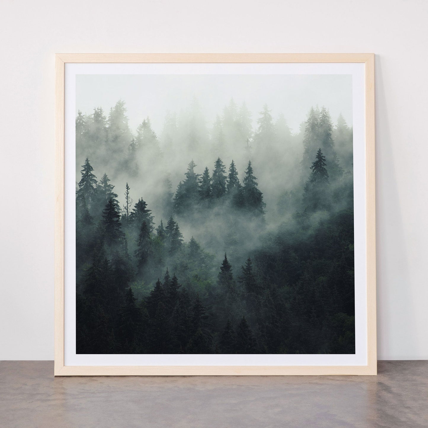 Green misty mountain pine forest in cloudy and rainy - vintage style photo Framed Art Print Gallery Image 77