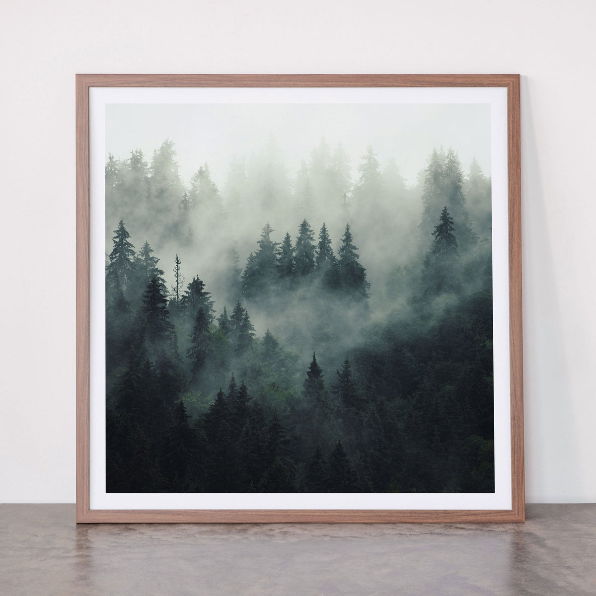 Green misty mountain pine forest in cloudy and rainy - vintage style photo Framed Art Print Gallery Image 66