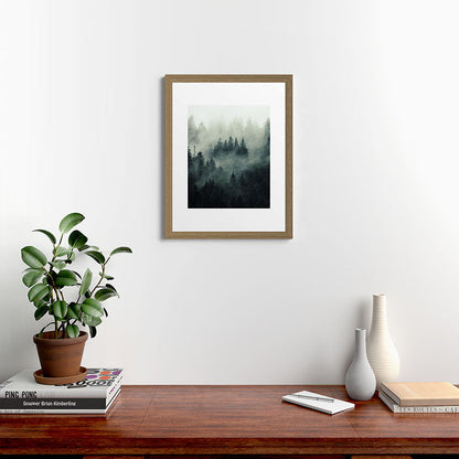 Green misty mountain pine forest in cloudy and rainy - vintage style photo Framed Art Print Gallery Image 54