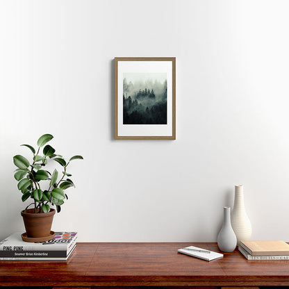 Green misty mountain pine forest in cloudy and rainy - vintage style photo Framed Art Print Gallery Image 14