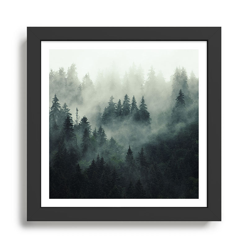 Green misty mountain pine forest in cloudy and rainy - vintage style photo Framed Art Print Gallery Image 2