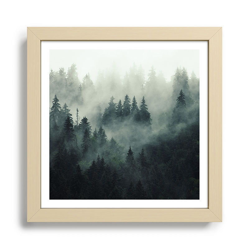 Green misty mountain pine forest in cloudy and rainy - vintage style photo Framed Art Print Gallery Image 24