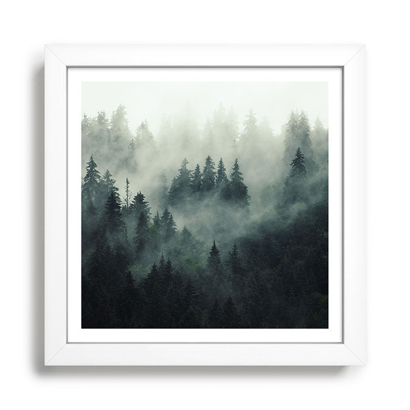 Green misty mountain pine forest in cloudy and rainy - vintage style photo Framed Art Print Gallery Image 35