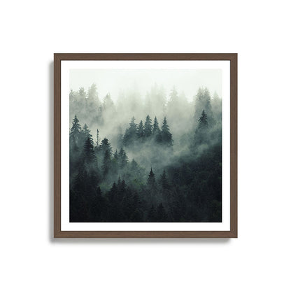 Green misty mountain pine forest in cloudy and rainy - vintage style photo Framed Art Print Gallery Image 17