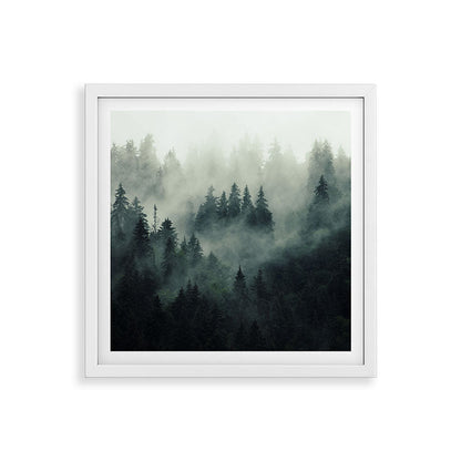 Green misty mountain pine forest in cloudy and rainy - vintage style photo Framed Art Print Gallery Image 38