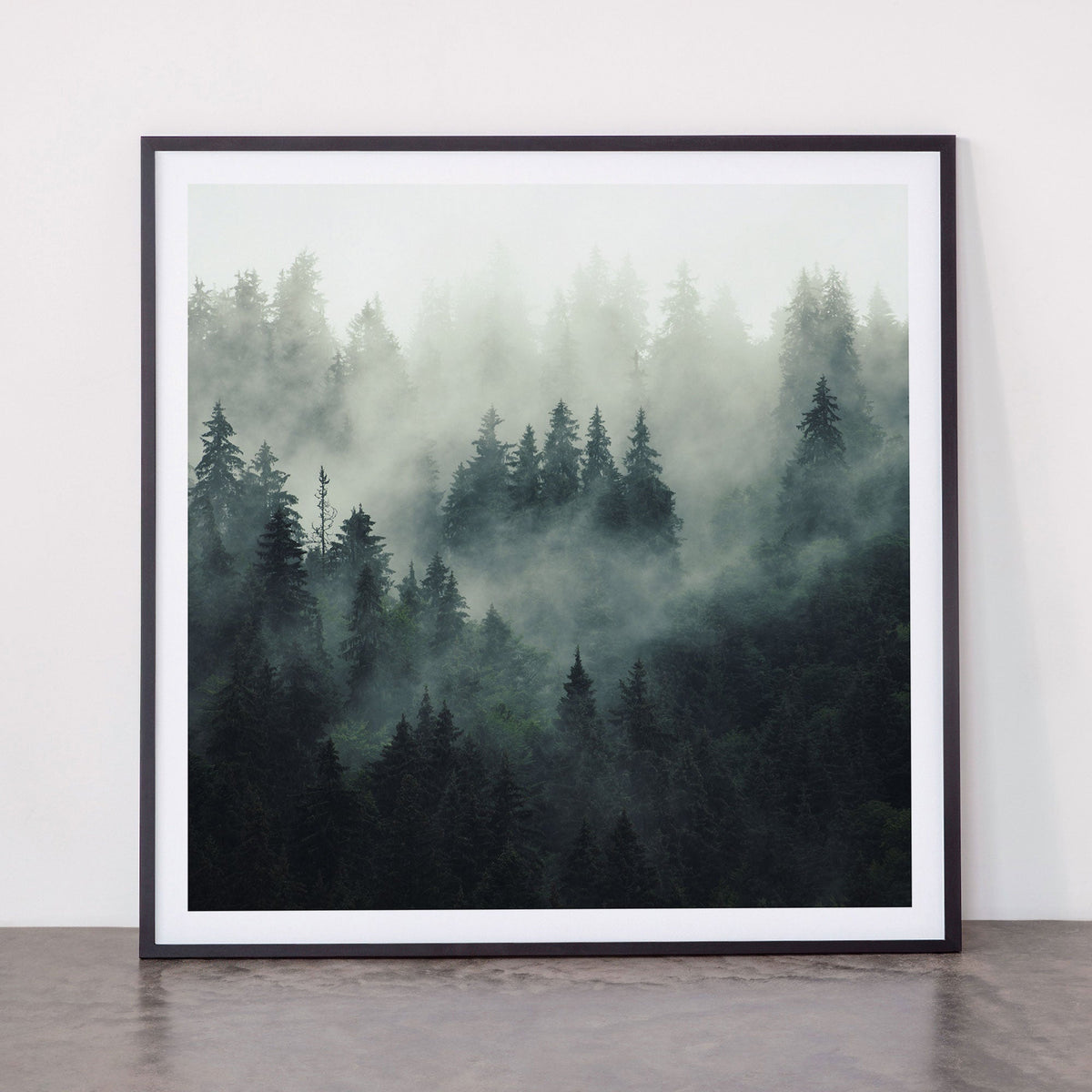 Green misty mountain pine forest in cloudy and rainy - vintage style photo Framed Art Print Gallery Image 11