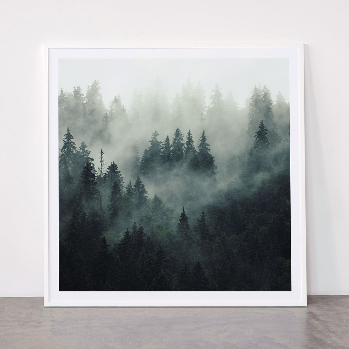 Green misty mountain pine forest in cloudy and rainy - vintage style photo Framed Art Print Gallery Image 43