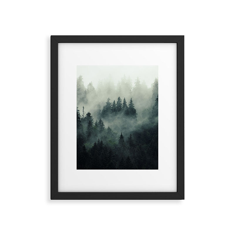 Green misty mountain pine forest in cloudy and rainy - vintage style photo Framed Art Print Gallery Image 5