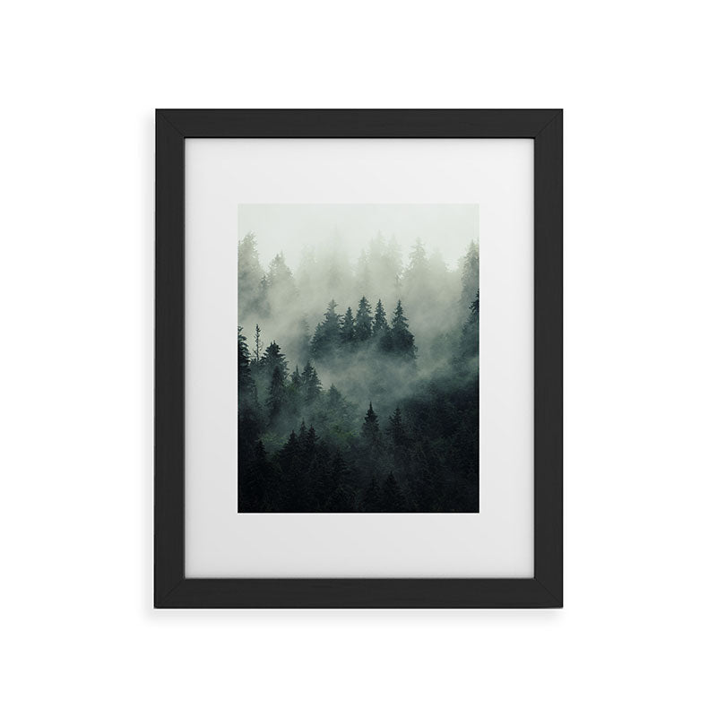 Green misty mountain pine forest in cloudy and rainy - vintage style photo Framed Art Print Gallery Image 47