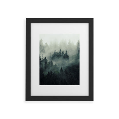 Green misty mountain pine forest in cloudy and rainy - vintage style photo Framed Art Print Gallery Image 47