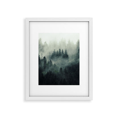 Green misty mountain pine forest in cloudy and rainy - vintage style photo Framed Art Print Gallery Image 34