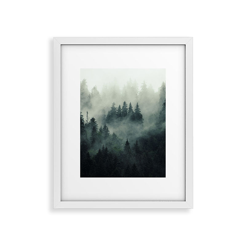 Green misty mountain pine forest in cloudy and rainy - vintage style photo Framed Art Print Gallery Image 36