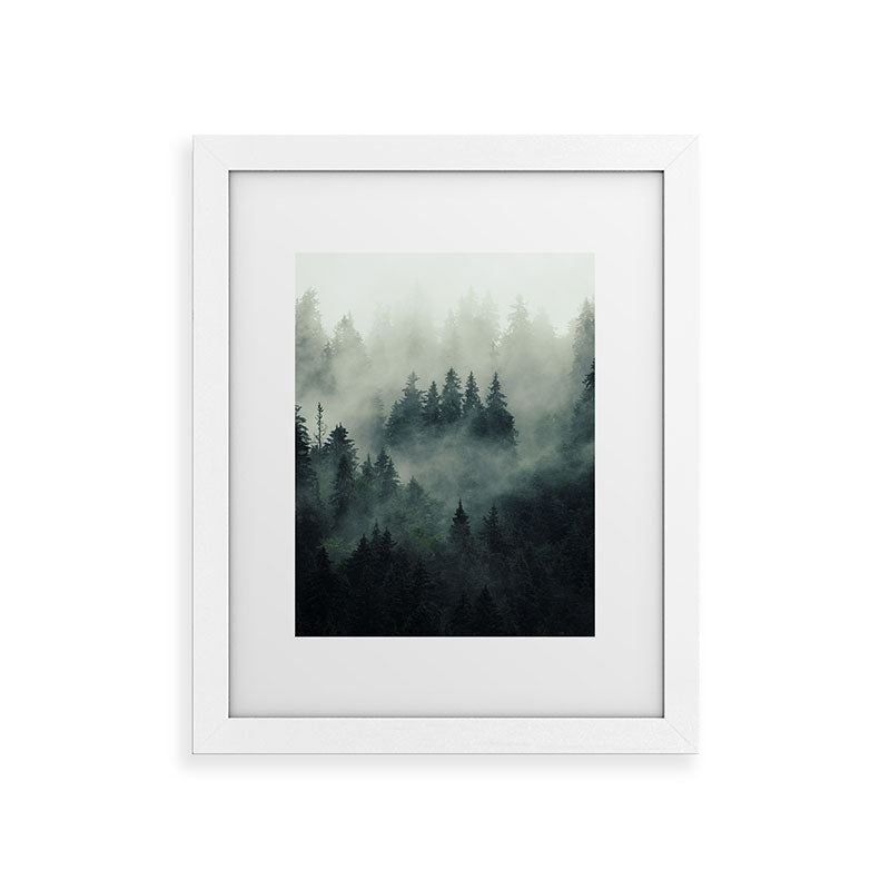 Green misty mountain pine forest in cloudy and rainy - vintage style photo Framed Art Print Gallery Image 73