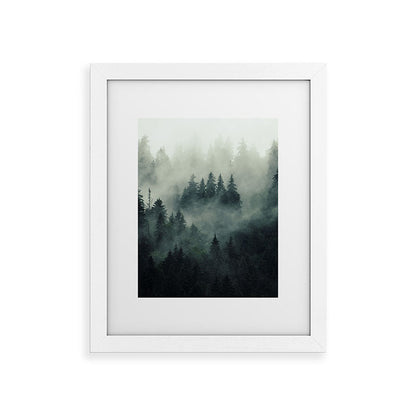 Green misty mountain pine forest in cloudy and rainy - vintage style photo Framed Art Print Gallery Image 73
