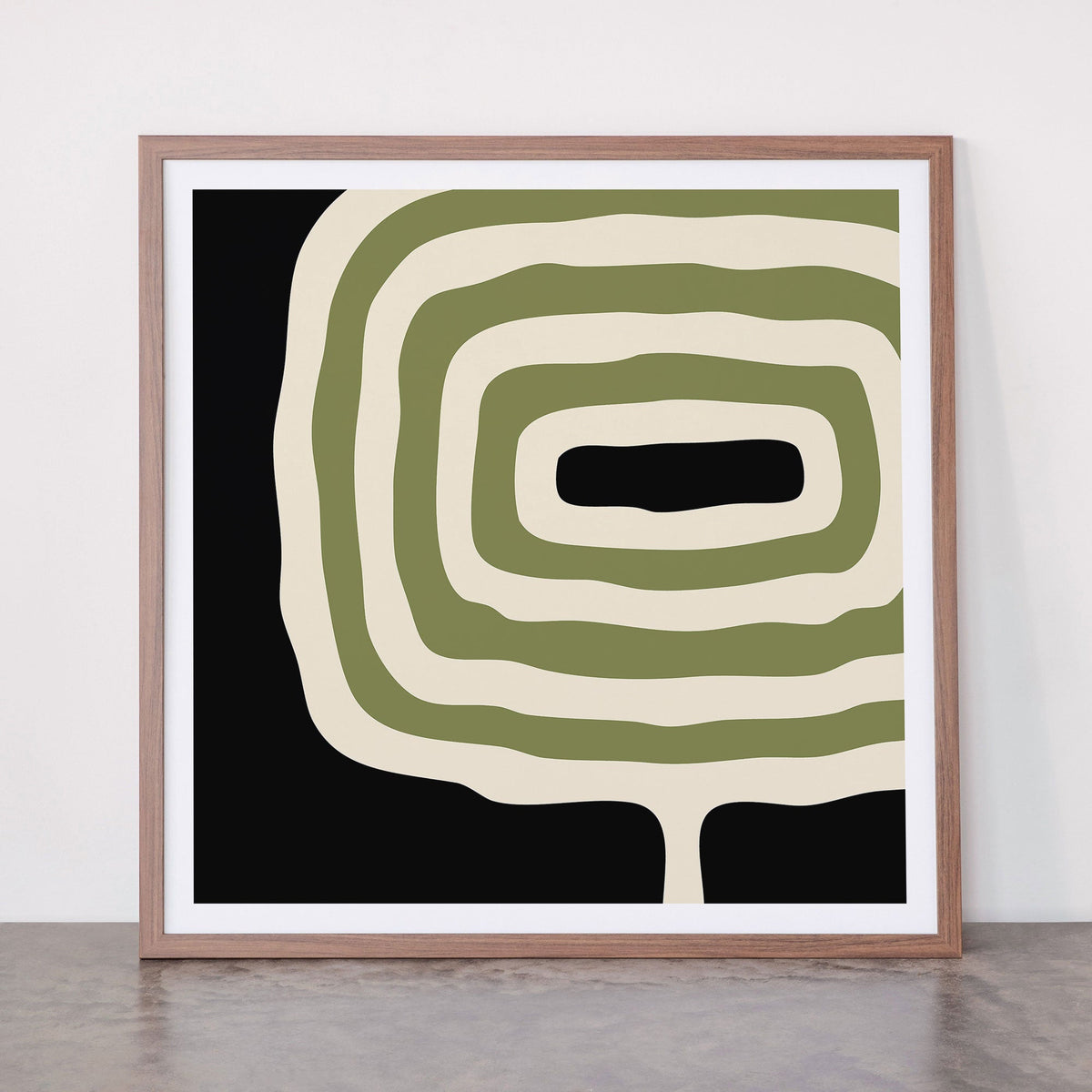 Abstract Geometric Rings 234 Black Olive Green and Beige Framed Art Print Gallery Image 66