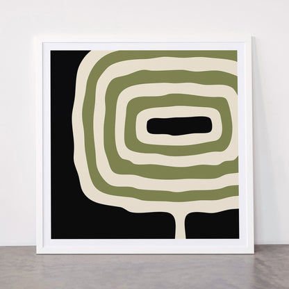 Abstract Geometric Rings 234 Black Olive Green and Beige Framed Art Print Gallery Image 87