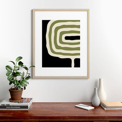Abstract Geometric Rings 234 Black Olive Green and Beige Framed Art Print Gallery Image 67