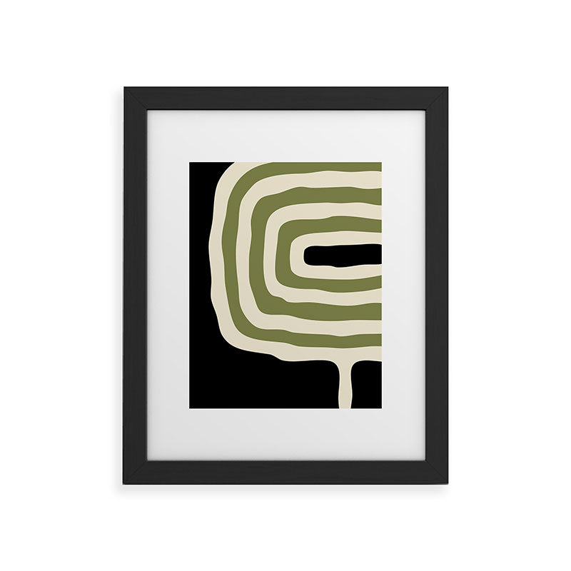 Abstract Geometric Rings 234 Black Olive Green and Beige Framed Art Print Gallery Image 45