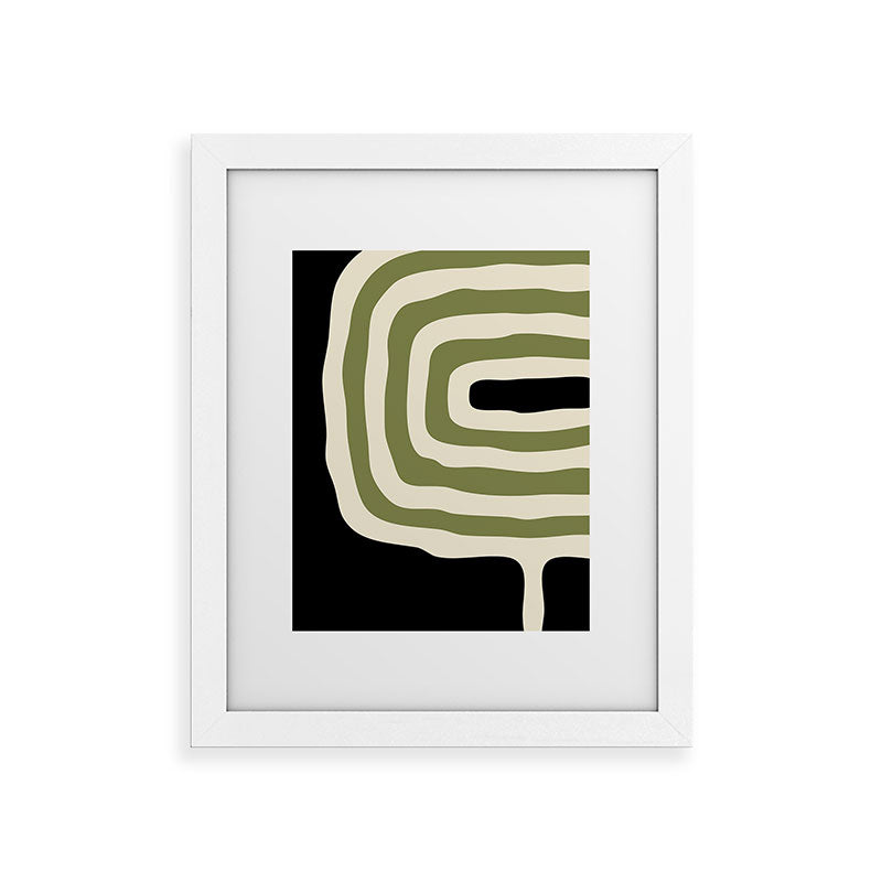 Abstract Geometric Rings 234 Black Olive Green and Beige Framed Art Print Gallery Image 75