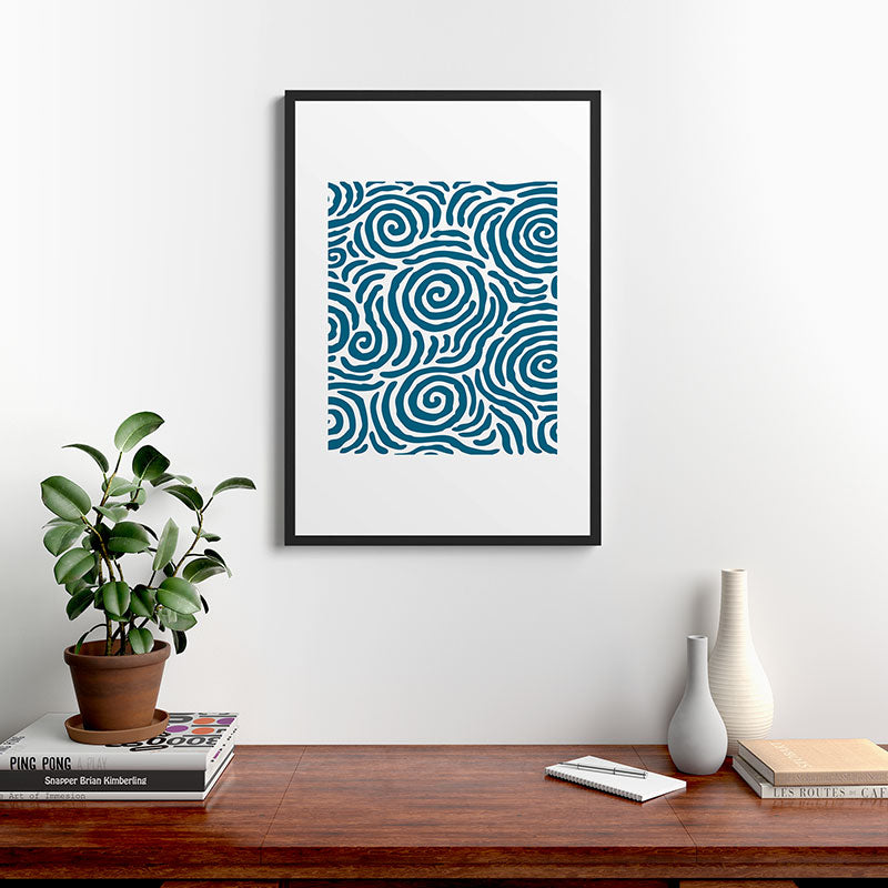 Ripple Effect Pattern Peacock Blue Framed Art Print Gallery Image 8