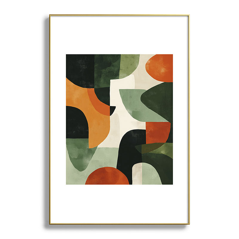 Earthy Mid-Century Abstract Composition in Olive, Rust, and Charcoal Tones Framed Art Print Gallery Image 93