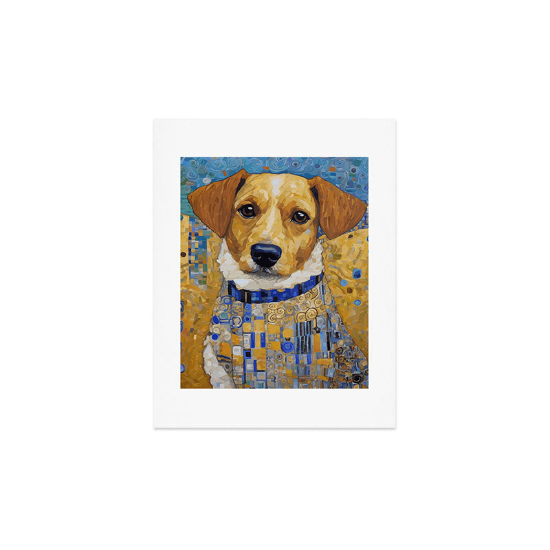 Gustav Klimt Style Dog in Blue and White Ruffled Collar Art Print Gallery Image 3