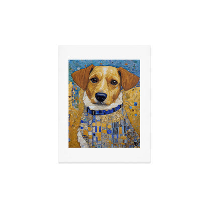 Gustav Klimt Style Dog in Blue and White Ruffled Collar Art Print Gallery Image 3