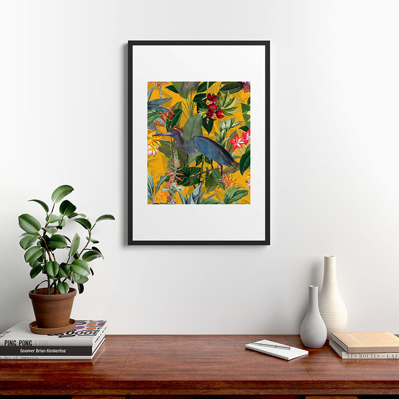 Vintage & Shabby Chic - Sunny Tropical Garden Blue Heron Framed Art Print Gallery Image 8