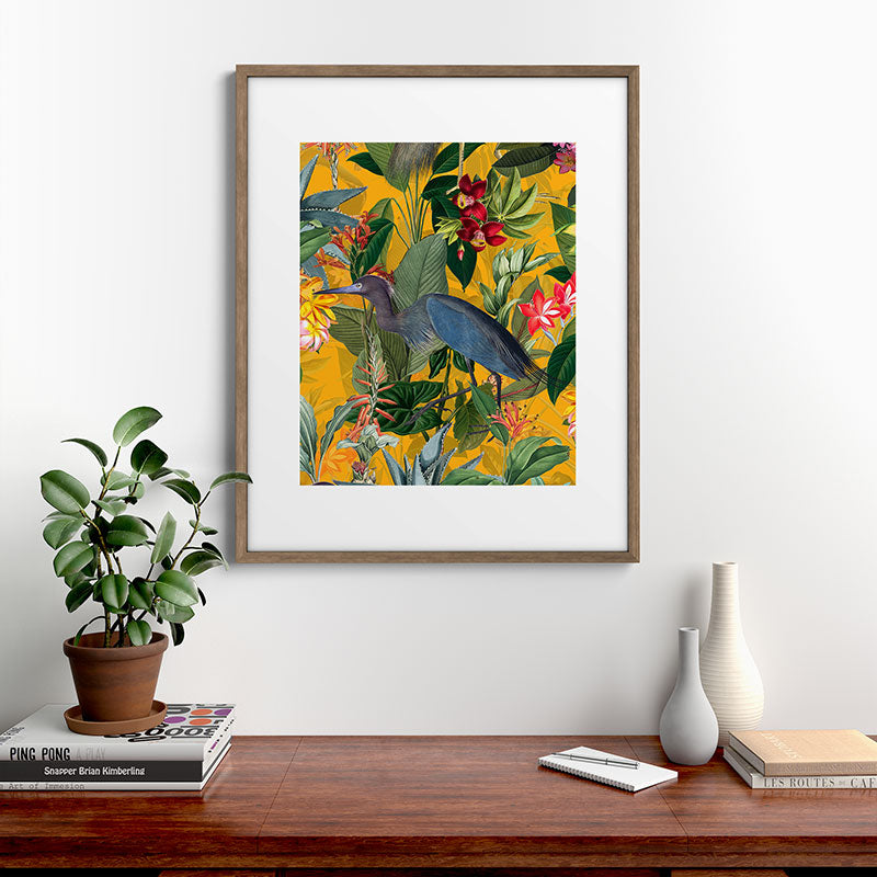 Vintage & Shabby Chic - Sunny Tropical Garden Blue Heron Framed Art Print Gallery Image 19