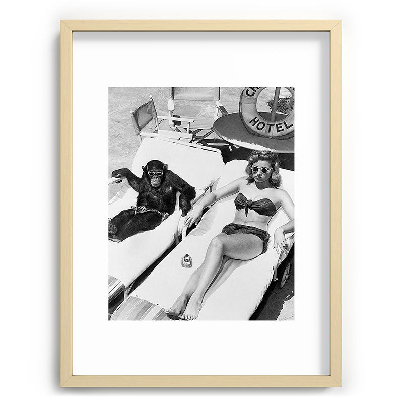 Lady and Chimp Sunbathing, Black and White, Vintage Art Framed Art Print Gallery Image 72