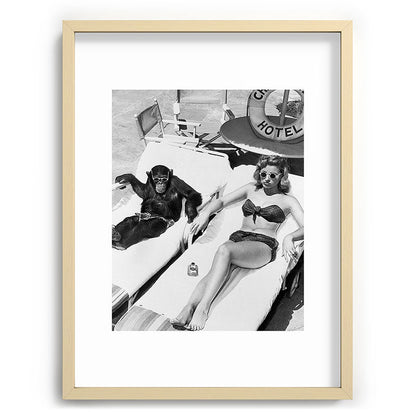 Lady and Chimp Sunbathing, Black and White, Vintage Art Framed Art Print Gallery Image 72