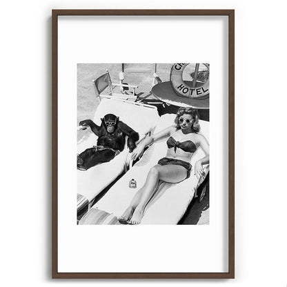 Lady and Chimp Sunbathing, Black and White, Vintage Art Framed Art Print Gallery Image 68