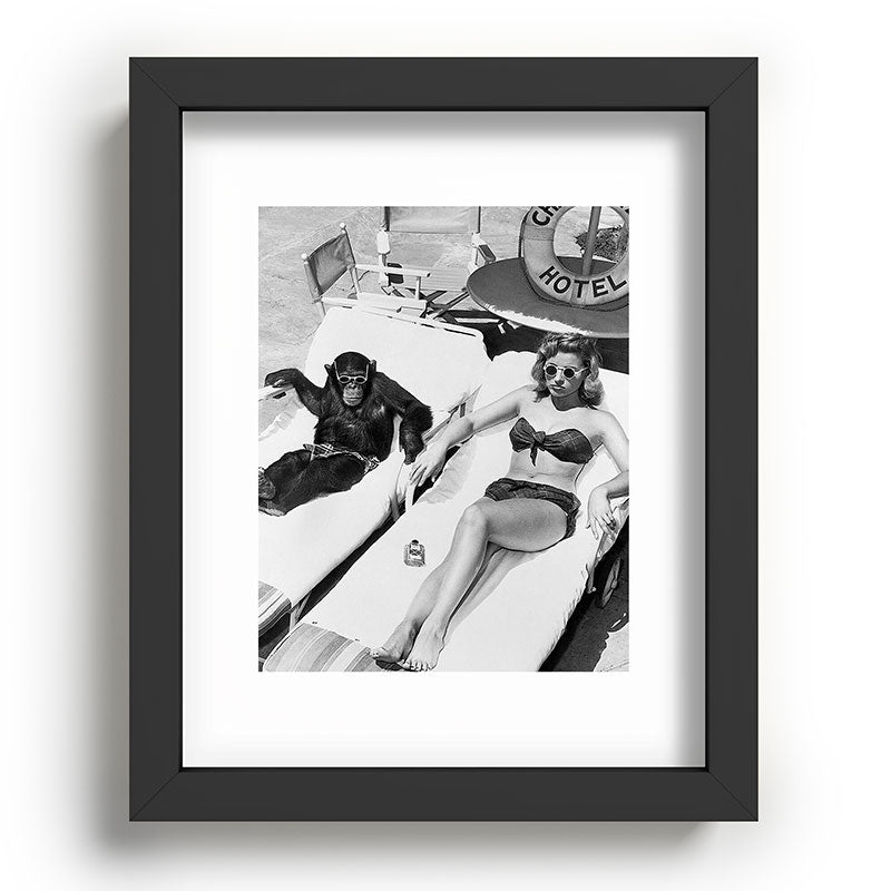 Lady and Chimp Sunbathing, Black and White, Vintage Art Framed Art Print Gallery Image 58