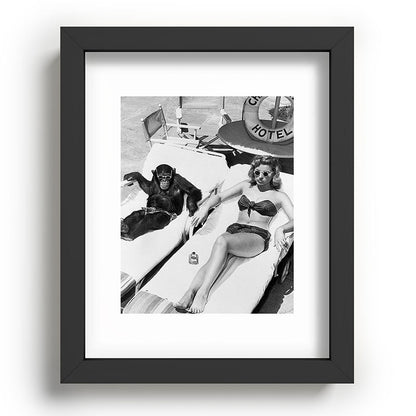 Lady and Chimp Sunbathing, Black and White, Vintage Art Framed Art Print Gallery Image 58