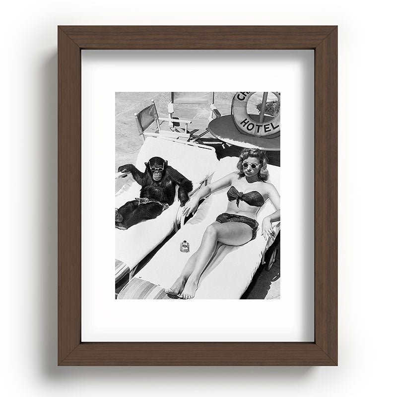 Lady and Chimp Sunbathing, Black and White, Vintage Art Framed Art Print Gallery Image 64