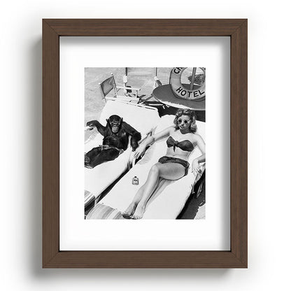 Lady and Chimp Sunbathing, Black and White, Vintage Art Framed Art Print Gallery Image 64