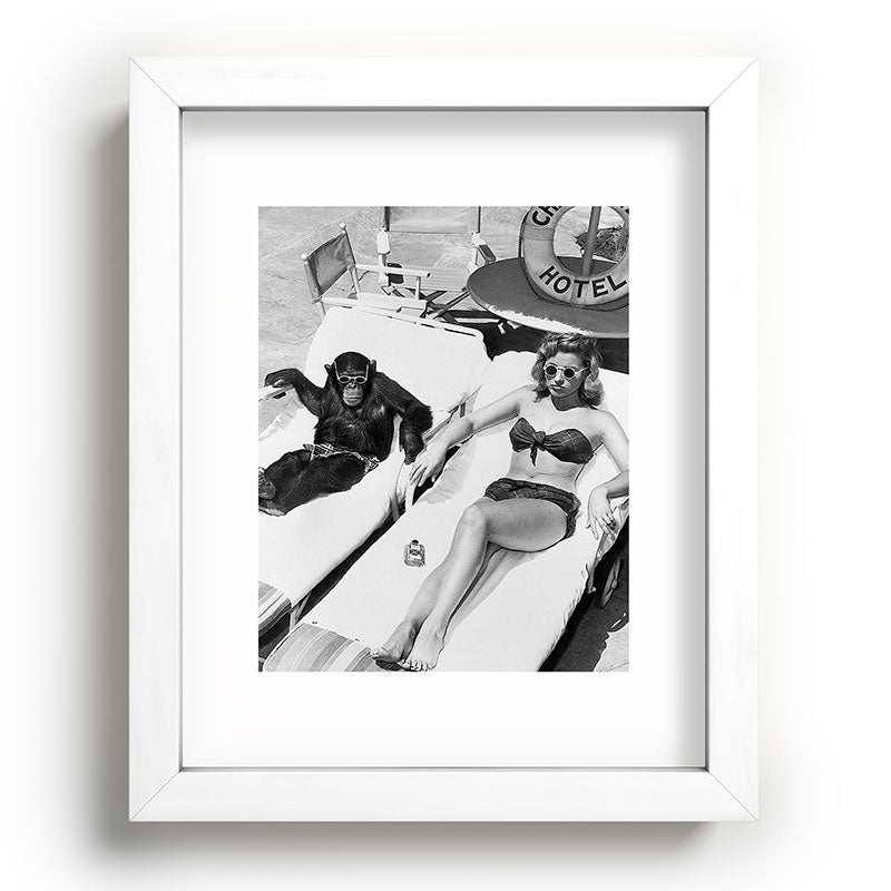 Lady and Chimp Sunbathing, Black and White, Vintage Art Framed Art Print Gallery Image 75