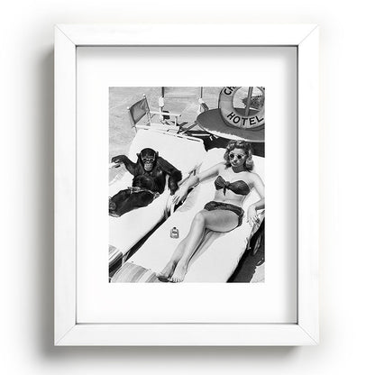 Lady and Chimp Sunbathing, Black and White, Vintage Art Framed Art Print Gallery Image 75