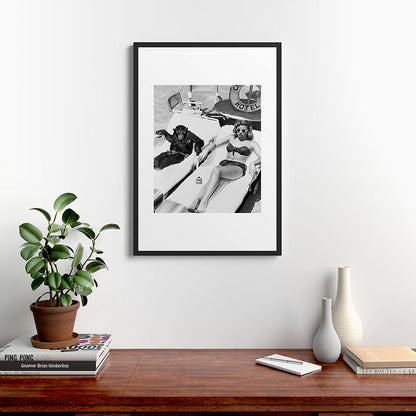 Lady and Chimp Sunbathing, Black and White, Vintage Art Framed Art Print Gallery Image 6