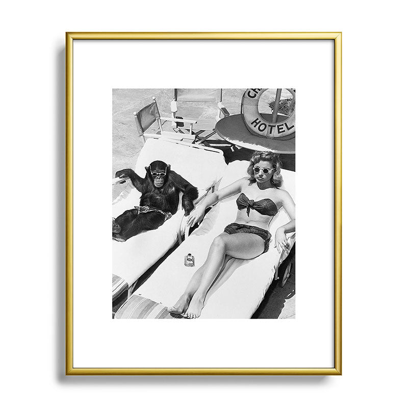 Lady and Chimp Sunbathing, Black and White, Vintage Art Framed Art Print Gallery Image 89