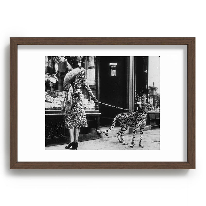 Leopard on a Leash, Black and White Vintage Art Framed Art Print Gallery Image 65