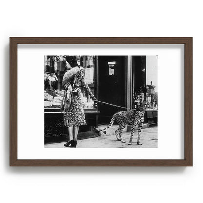Leopard on a Leash, Black and White Vintage Art Framed Art Print Gallery Image 65