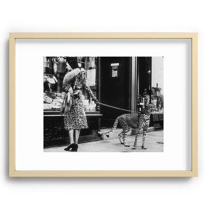 Leopard on a Leash, Black and White Vintage Art Framed Art Print Gallery Image 73