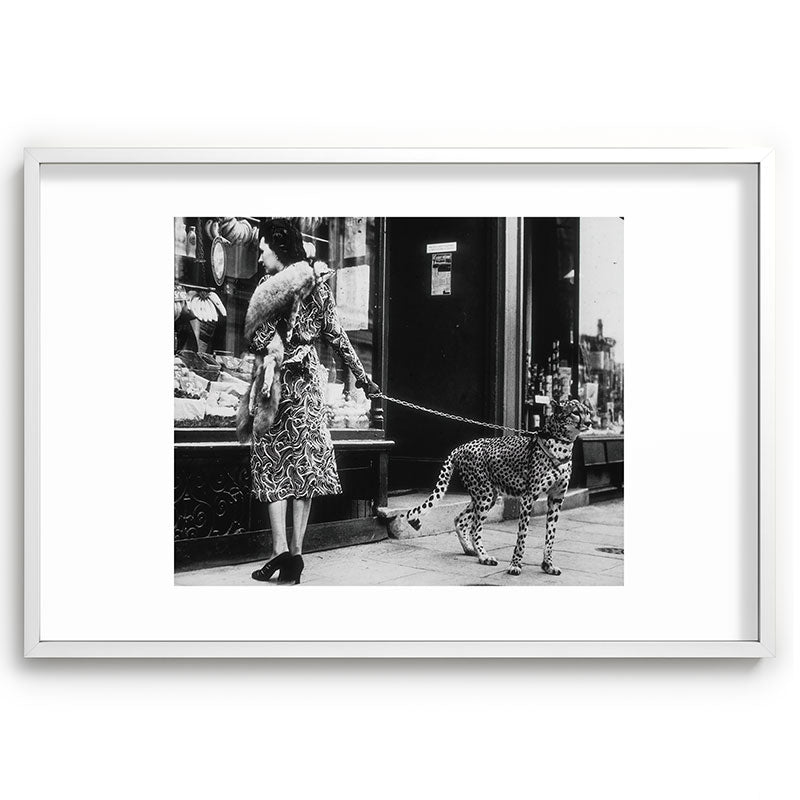 Leopard on a Leash, Black and White Vintage Art Framed Art Print Gallery Image 80