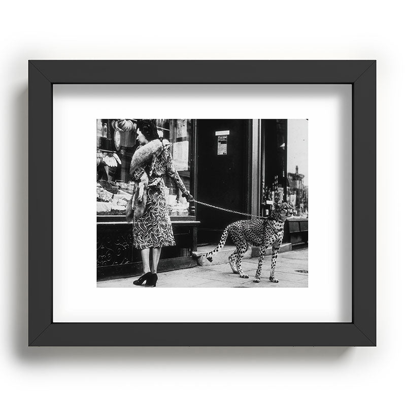 Leopard on a Leash, Black and White Vintage Art Framed Art Print Gallery Image 57