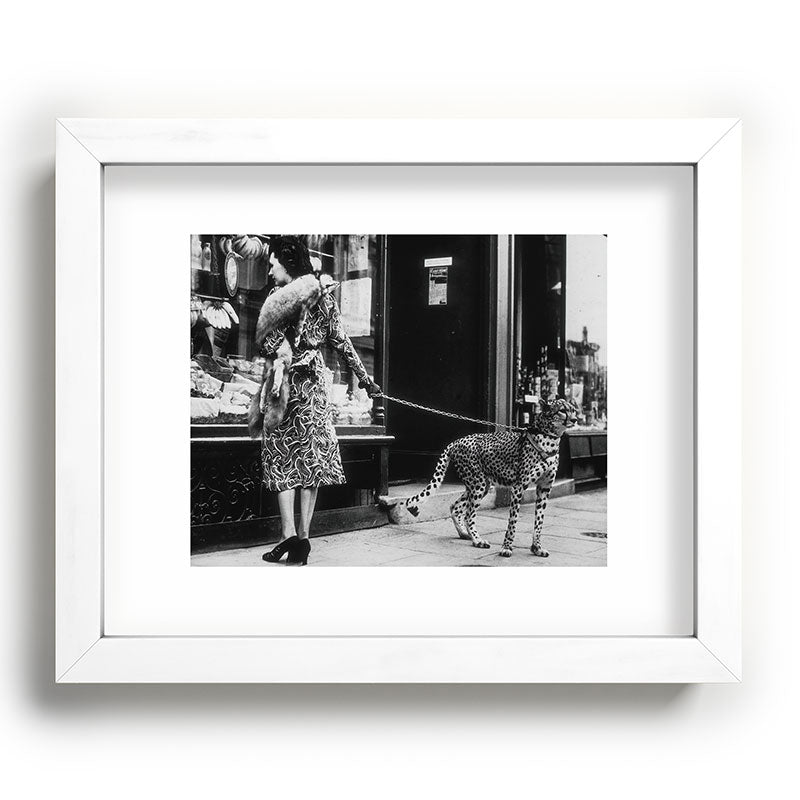 Leopard on a Leash, Black and White Vintage Art Framed Art Print Gallery Image 76